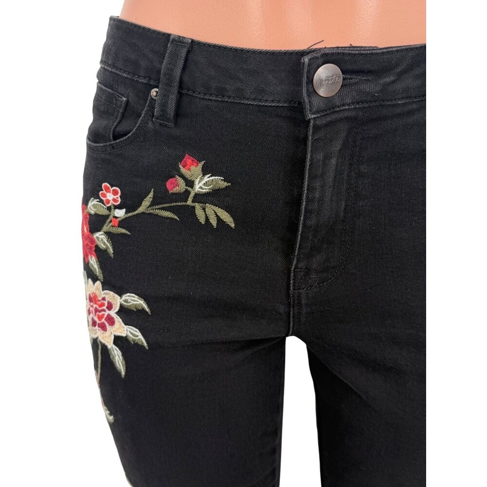 VTG Nanette Lepore Black Floral Embroidered Cropped Jeans | Mob Wife Coquette 8 - Picture 3 of 16